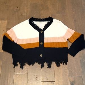 Womens Distressed Cropped Cardigan Sweater Size Medium, Black/Brown Sweater